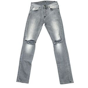 Hudson Men's Jeans Sartor Slouchy Skinny Distressed Denim Gray Size 30